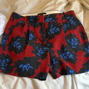 J. Crew Red Floral Shorts with Black and Blue Blossoms